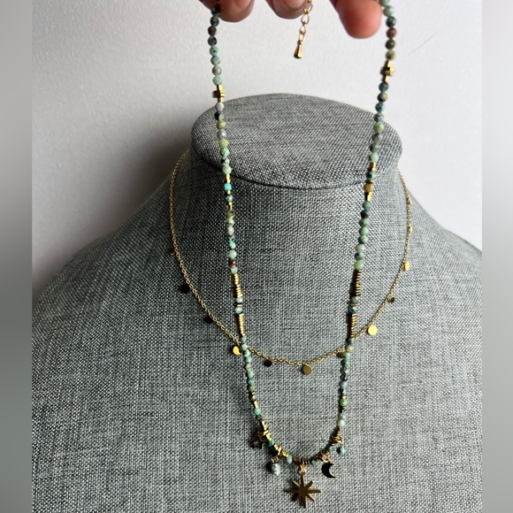 2Pcs/Set Star and Crescent Moon Pendant Beaded Necklace Star Pendant Moon Charms - Picture 3 of 10